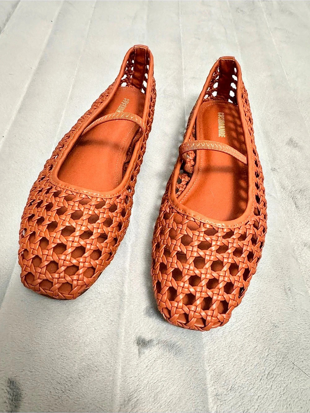 CUSHIONAIRE Weavy Woven Mary Jane Flats Brown